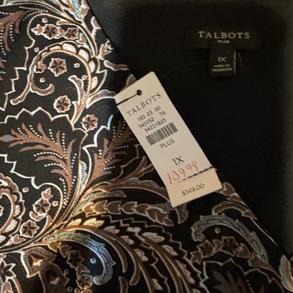 Talbots Black and Brown Paisley Plus Dress